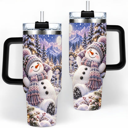 #pl[40oz|Black] Moonlit Snowman Tumbler 40oz, Cozy Winter Art