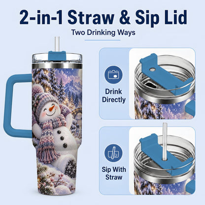 #pl[40oz|Blue] Moonlit Snowman Tumbler 40oz, Cozy Winter Art