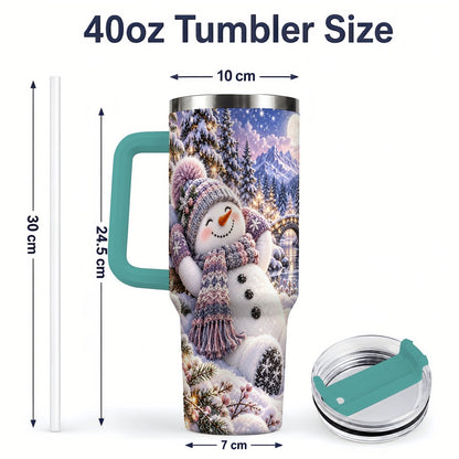 #pl[40oz|Green] Moonlit Snowman Tumbler 40oz, Cozy Winter Art