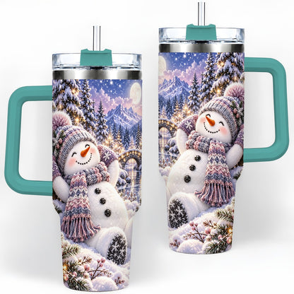 #pl[40oz|Green] Moonlit Snowman Tumbler 40oz, Cozy Winter Art