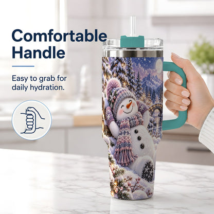 #pl[40oz|Green] Moonlit Snowman Tumbler 40oz, Cozy Winter Art