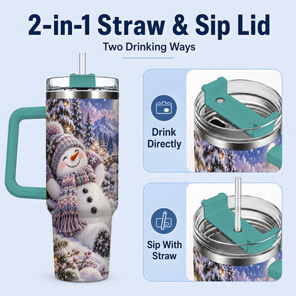 #pl[40oz|Green] Moonlit Snowman Tumbler 40oz, Cozy Winter Art