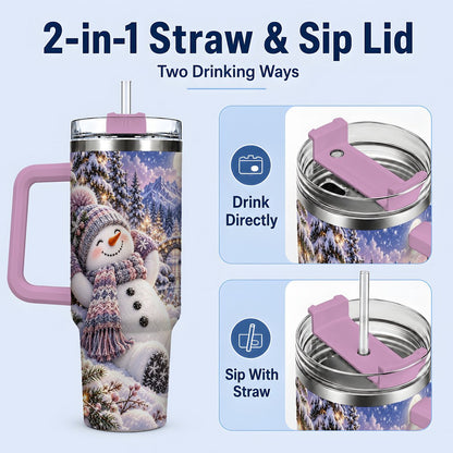 #pl[40oz|Pink] Moonlit Snowman Tumbler 40oz, Cozy Winter Art