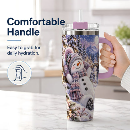 #pl[40oz|Pink] Moonlit Snowman Tumbler 40oz, Cozy Winter Art