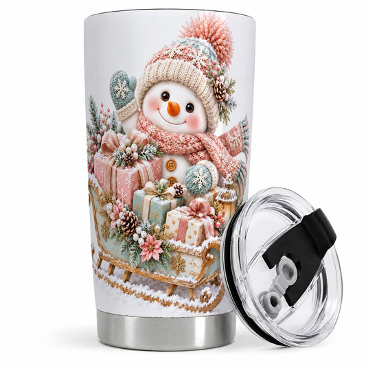 Christmas Snowman Sleigh Tumbler 20oz, Knitted-Look Art