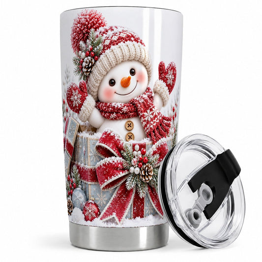 Christmas Snowman with Red Bow Tumbler 20oz, Knit-Look Art