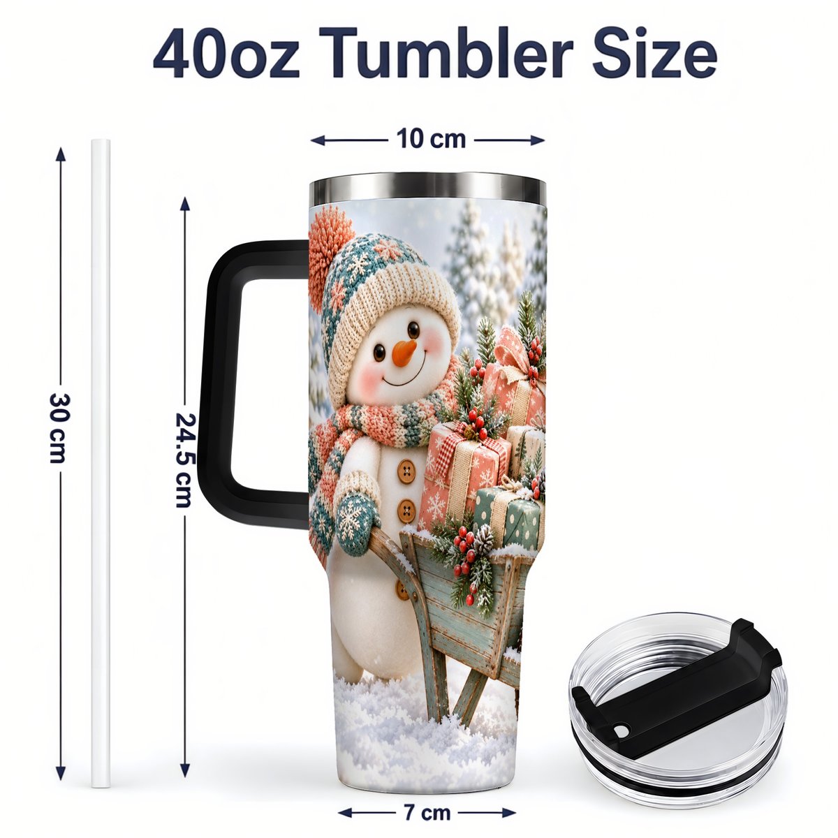 #pl[40oz|Black] Christmas Snowman with Wheelbarrow Tumbler 40oz, Winter Art