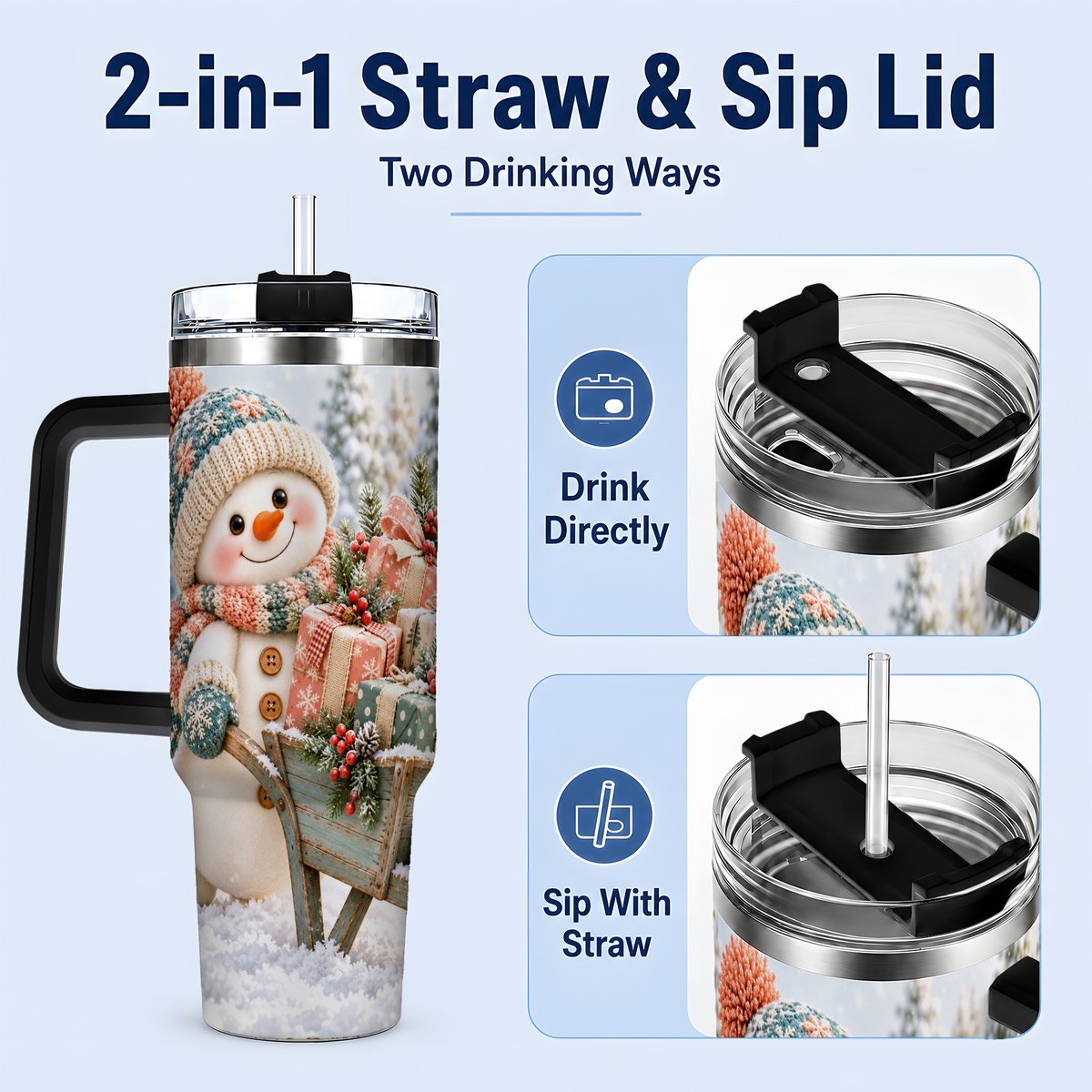 #pl[40oz|Black] Christmas Snowman with Wheelbarrow Tumbler 40oz, Winter Art