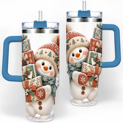 #pl[40oz|Blue] Christmas Snowman with Packages Tumbler 40oz, Cozy Knit Art