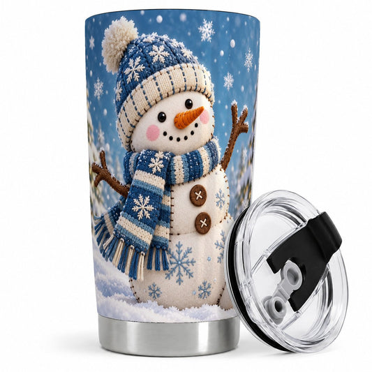 Winter Snowman Tumbler 20oz, Blue Knit-Look Art