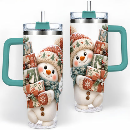 #pl[40oz|Green] Christmas Snowman with Packages Tumbler 40oz, Cozy Knit Art