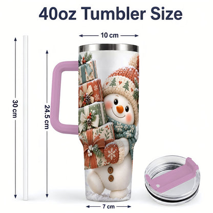 #pl[40oz|Pink] Christmas Snowman with Packages Tumbler 40oz, Cozy Knit Art