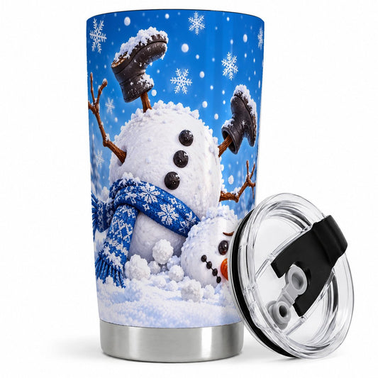 Upside Down Snowman Tumbler 20oz, Playful Snowy Winter Art