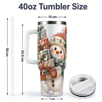 #pl[40oz|White] Christmas Snowman with Packages Tumbler 40oz, Cozy Knit Art
