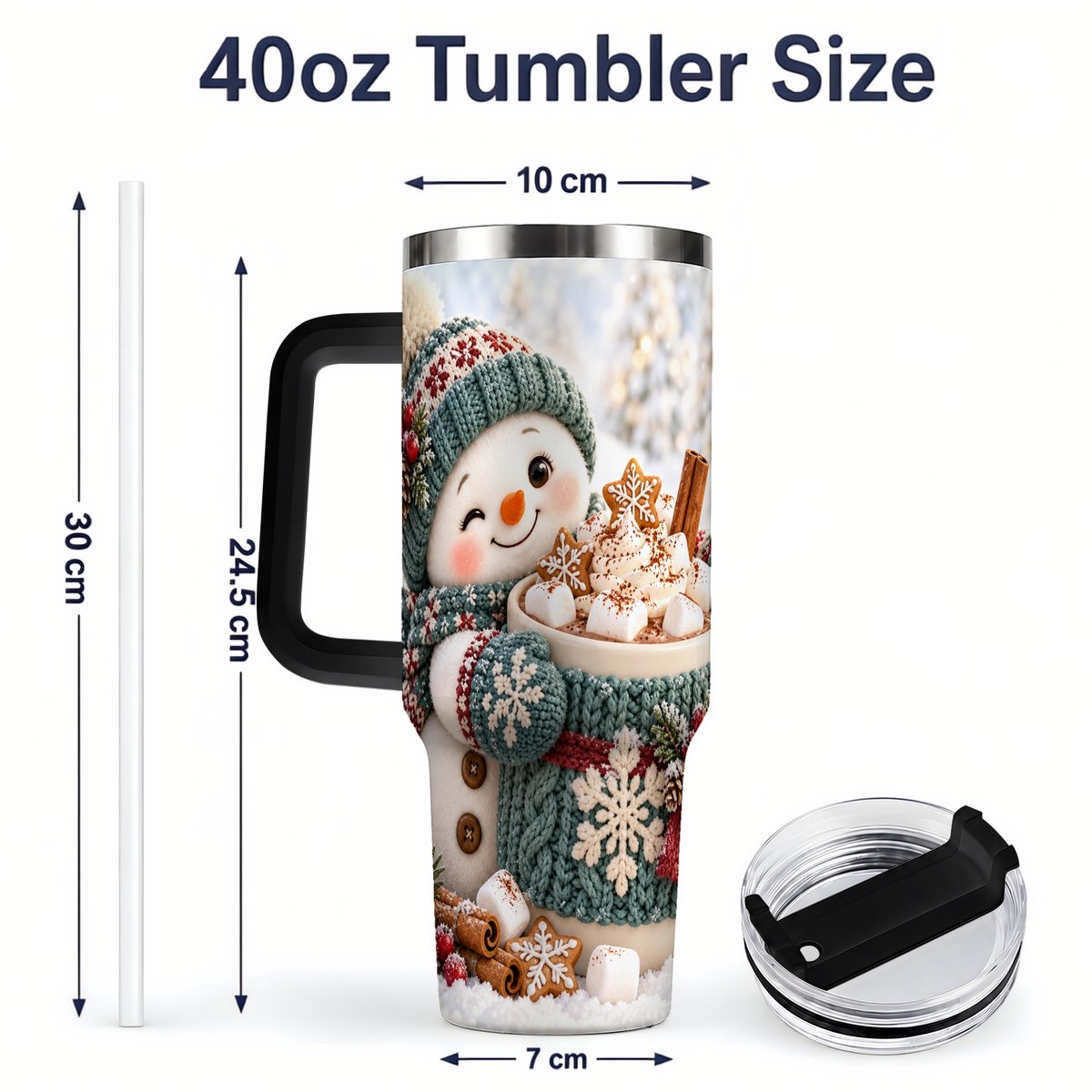 #pl[40oz|Black] Christmas Snowman with Hot Cocoa Tumbler 40oz, Cozy Winter Art