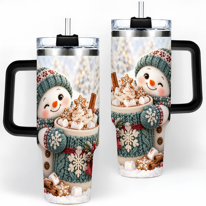 #pl[40oz|Black] Christmas Snowman with Hot Cocoa Tumbler 40oz, Cozy Winter Art