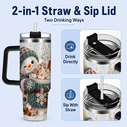 #pl[40oz|Black] Christmas Snowman with Hot Cocoa Tumbler 40oz, Cozy Winter Art