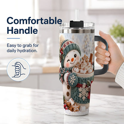 #pl[40oz|Black] Christmas Snowman with Hot Cocoa Tumbler 40oz, Cozy Winter Art