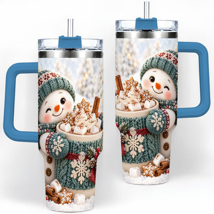 #pl[40oz|Blue] Christmas Snowman with Hot Cocoa Tumbler 40oz, Cozy Winter Art