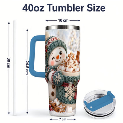 #pl[40oz|Blue] Christmas Snowman with Hot Cocoa Tumbler 40oz, Cozy Winter Art