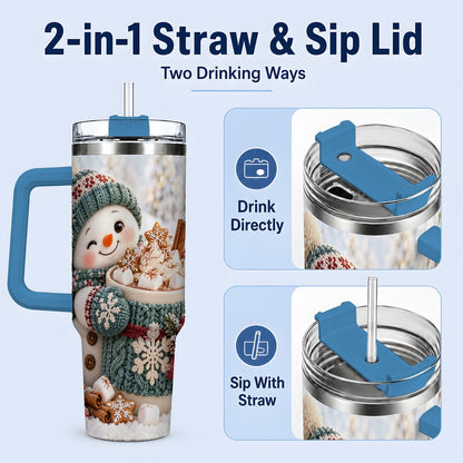 #pl[40oz|Blue] Christmas Snowman with Hot Cocoa Tumbler 40oz, Cozy Winter Art