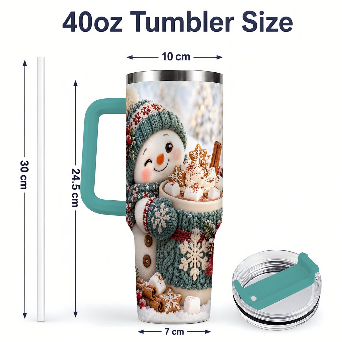 #pl[40oz|Green] Christmas Snowman with Hot Cocoa Tumbler 40oz, Cozy Winter Art