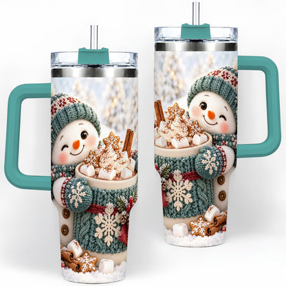 #pl[40oz|Green] Christmas Snowman with Hot Cocoa Tumbler 40oz, Cozy Winter Art