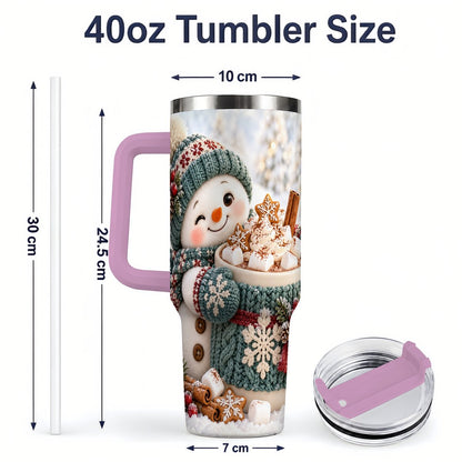 #pl[40oz|Pink] Christmas Snowman with Hot Cocoa Tumbler 40oz, Cozy Winter Art