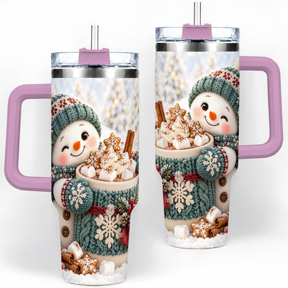 #pl[40oz|Pink] Christmas Snowman with Hot Cocoa Tumbler 40oz, Cozy Winter Art