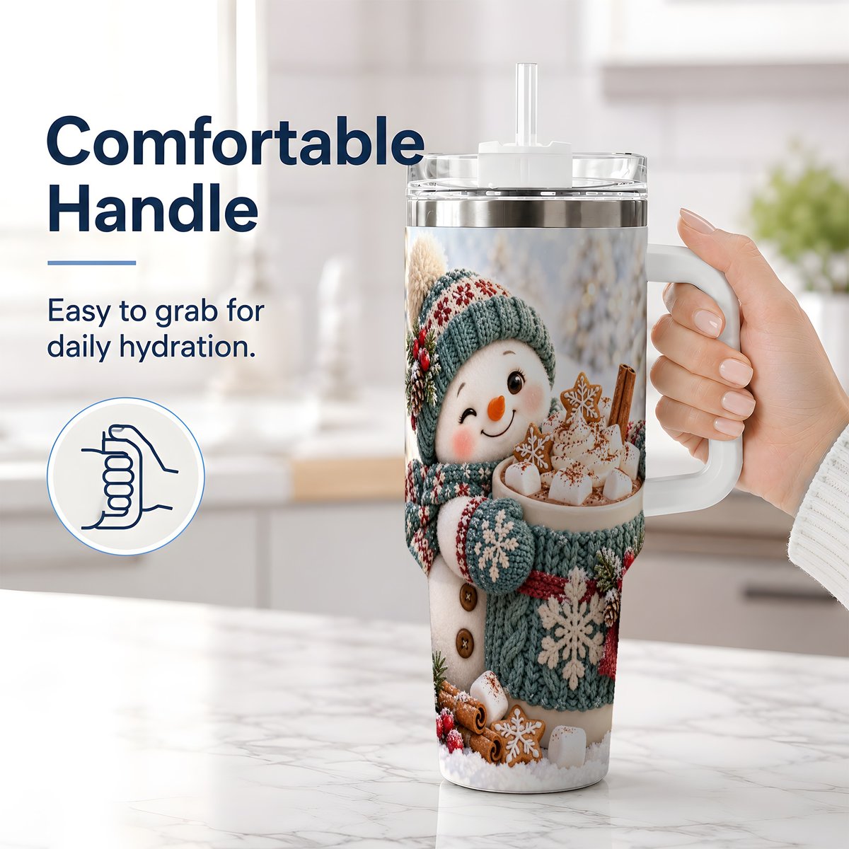 #pl[40oz|White] Christmas Snowman with Hot Cocoa Tumbler 40oz, Cozy Winter Art