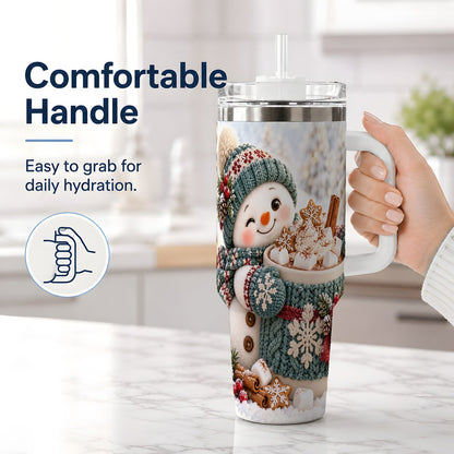 #pl[40oz|White] Christmas Snowman with Hot Cocoa Tumbler 40oz, Cozy Winter Art