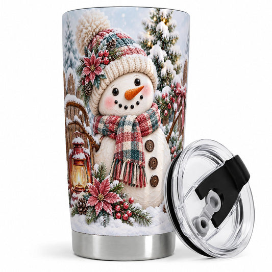 Christmas Snowman Tumbler 20oz, Rustic Lantern Winter Scene