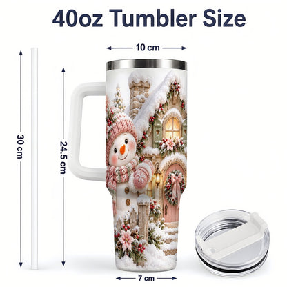 #pl[40oz|White] Christmas Snowman by Cottage Tumbler 40oz, Pink Hat