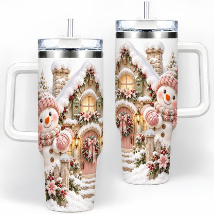 Christmas Snowman by Cottage Tumbler 40oz, Pink Hat