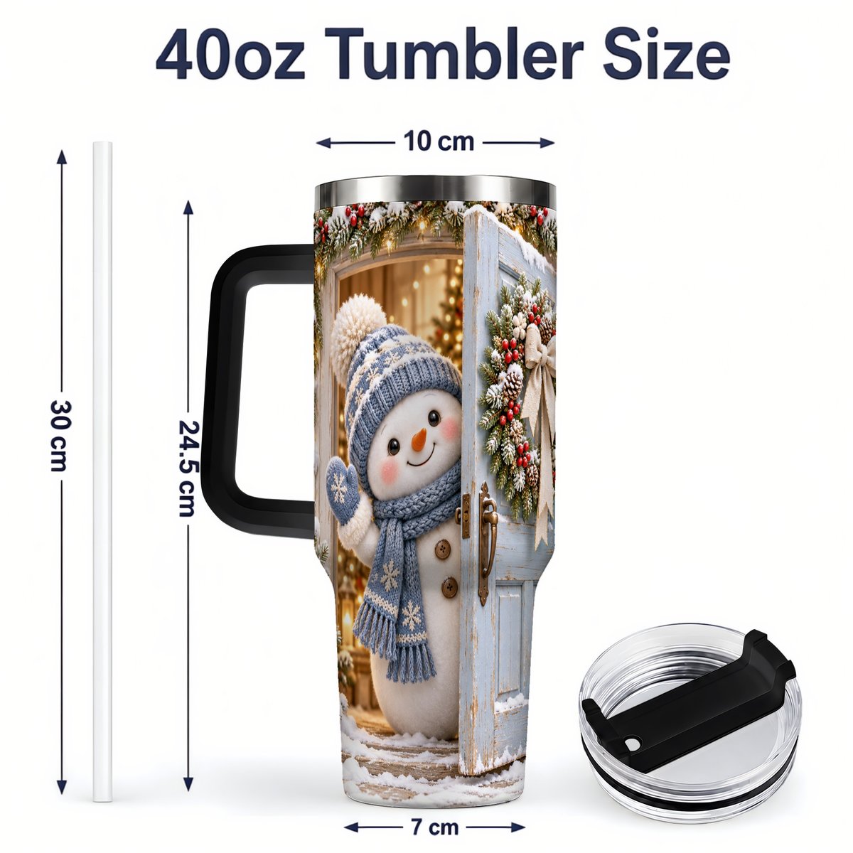 #pl[40oz|Black] Christmas Snowman at Blue Door Tumbler 40oz, Winter Scene