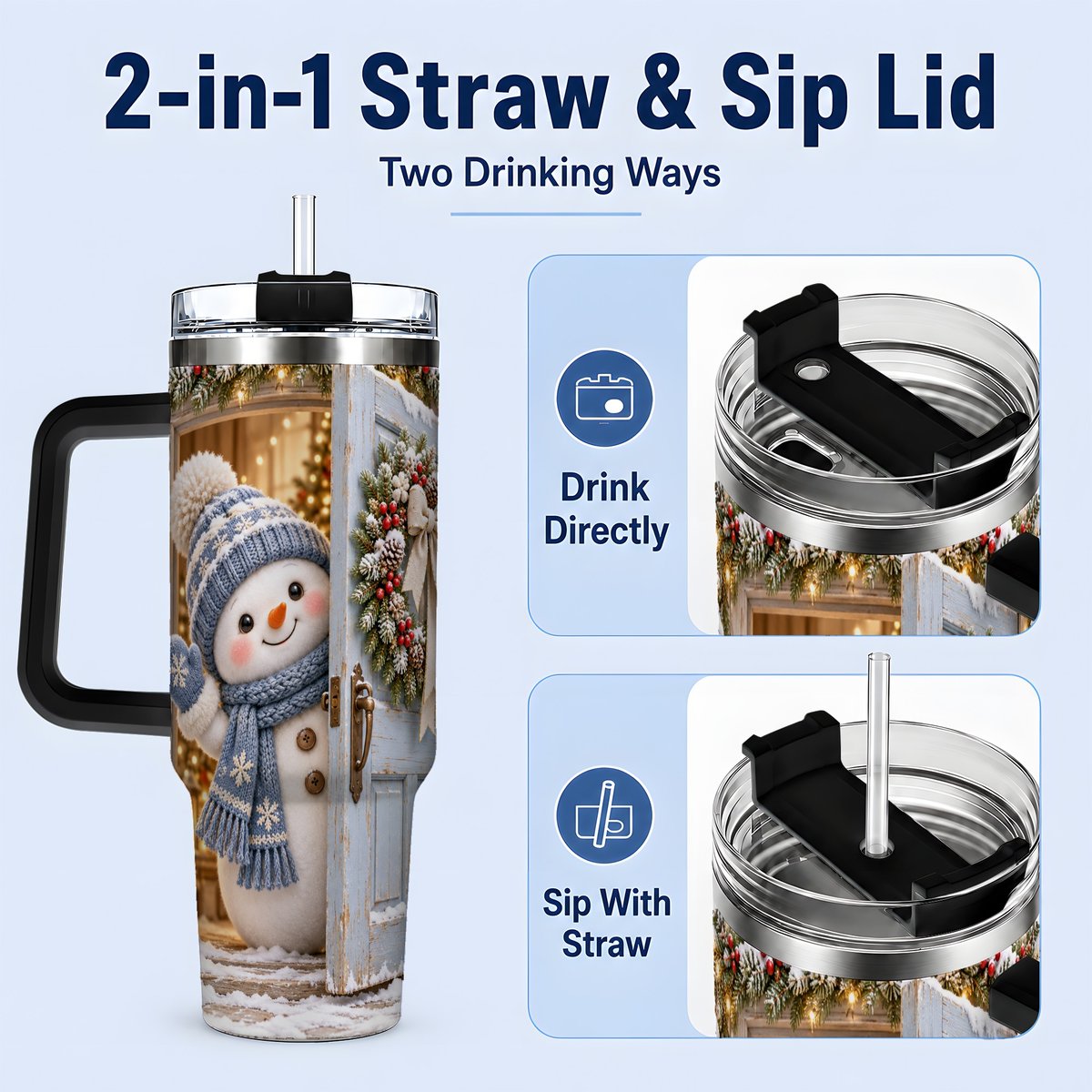 #pl[40oz|Black] Christmas Snowman at Blue Door Tumbler 40oz, Winter Scene