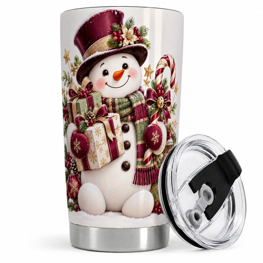 Christmas Snowman Tumbler 20oz, Candy Cane and Top Hat Art