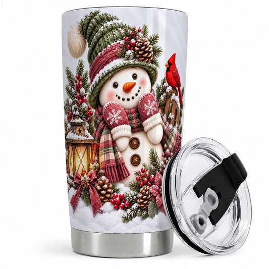 Christmas Snowman and Cardinal Tumbler 20oz, Lantern Artwork