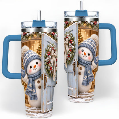 #pl[40oz|Blue] Christmas Snowman at Blue Door Tumbler 40oz, Winter Scene