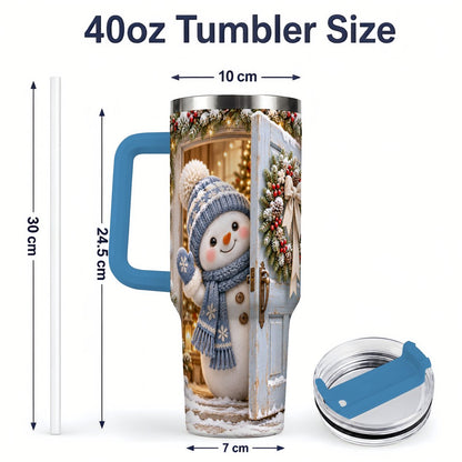 #pl[40oz|Blue] Christmas Snowman at Blue Door Tumbler 40oz, Winter Scene