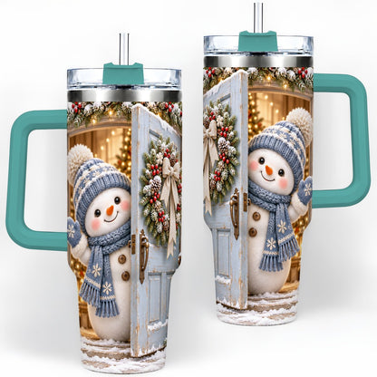 #pl[40oz|Green] Christmas Snowman at Blue Door Tumbler 40oz, Winter Scene