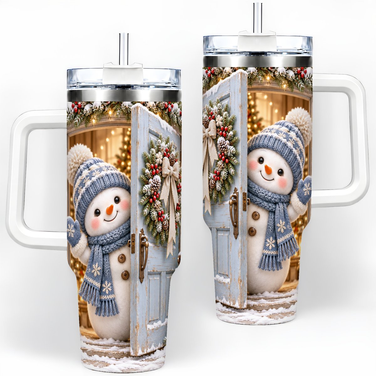 Christmas Snowman at Blue Door Tumbler 40oz, Winter Scene