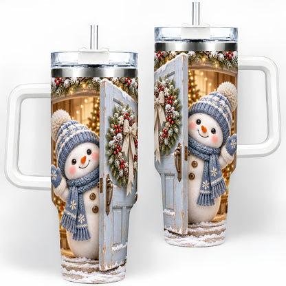 Christmas Snowman at Blue Door Tumbler 40oz, Winter Scene