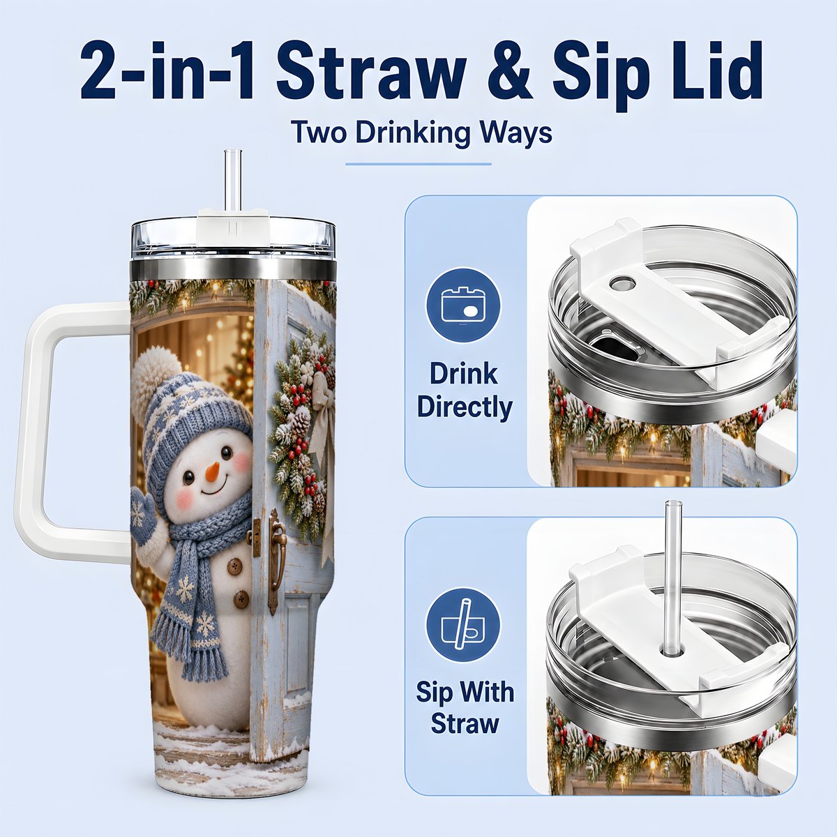 #pl[40oz|White] Christmas Snowman at Blue Door Tumbler 40oz, Winter Scene