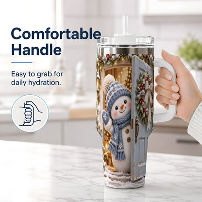 #pl[40oz|White] Christmas Snowman at Blue Door Tumbler 40oz, Winter Scene