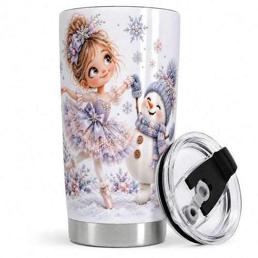 Winter Ballerina and Snowman Tumbler 20oz, Pastel Artwork