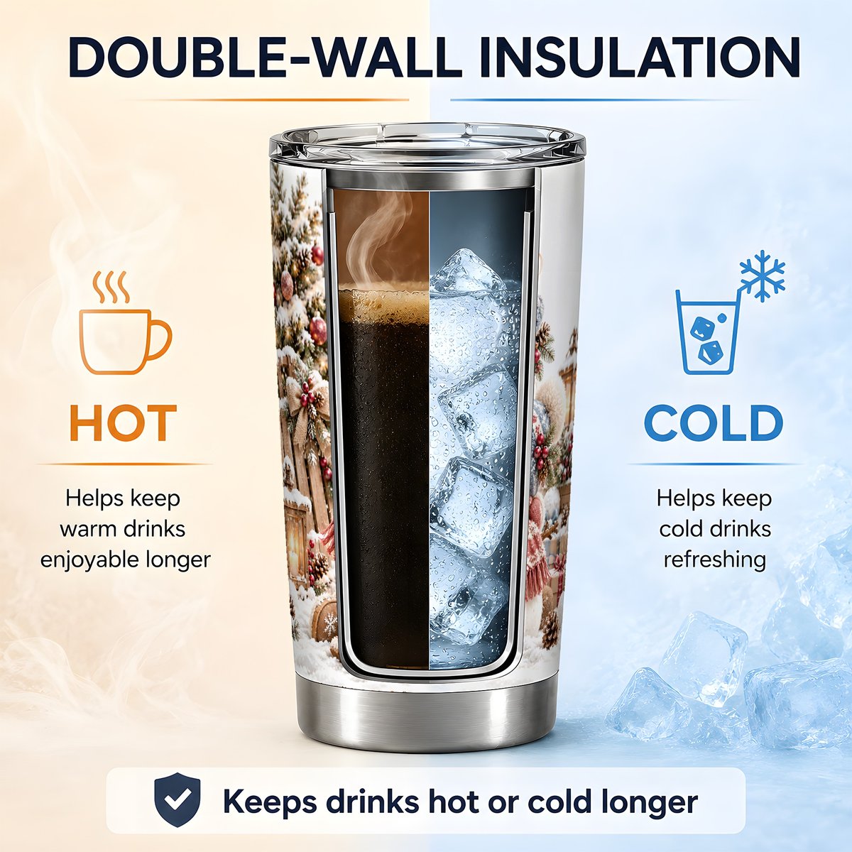 Christmas Girl Hugging Snowman Tumbler 20oz, Cozy Winter Art
