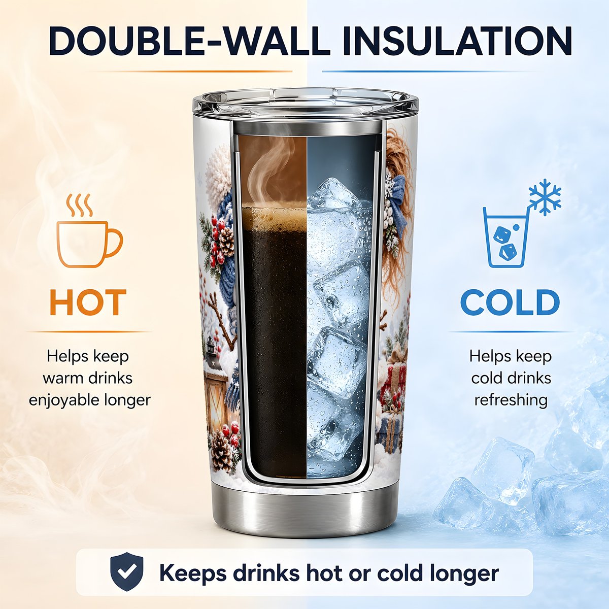 Girl Hugging Snowman Tumbler 20oz, Cozy Winter Art