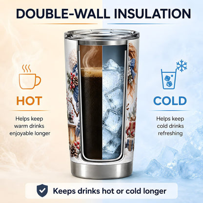 Girl Hugging Snowman Tumbler 20oz, Cozy Winter Art