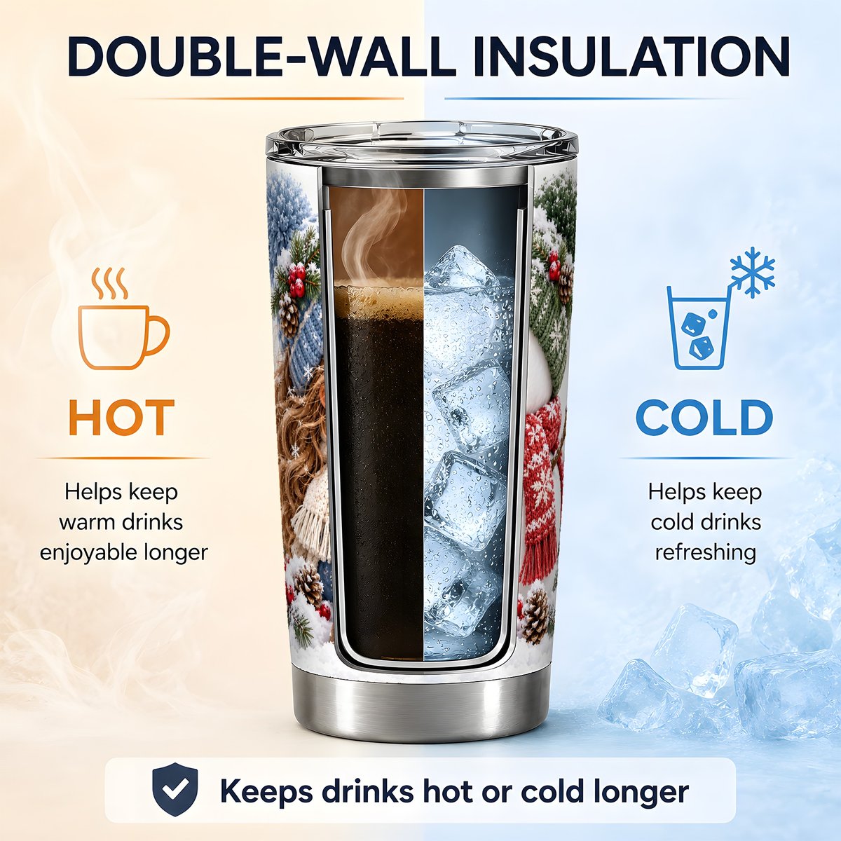 Girl and Snowman Tumbler 20oz, Winter Friendship Art
